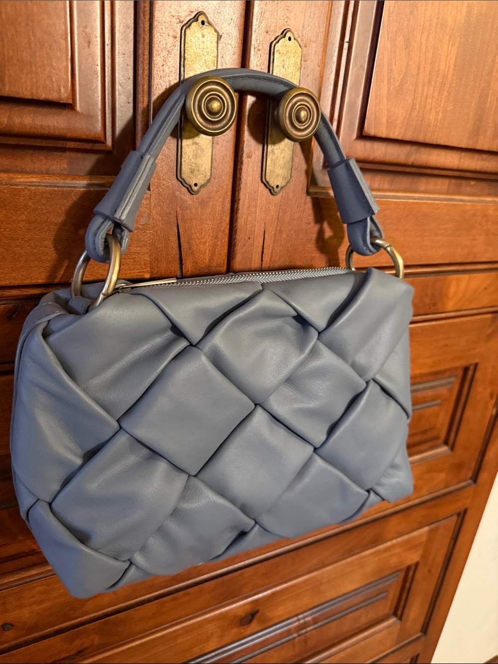Sundance Brand Blue Woven Leather Top-Handle Bag